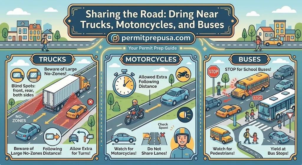 Sharing the Road: Driving Near Trucks, Motorcycles, and Buses